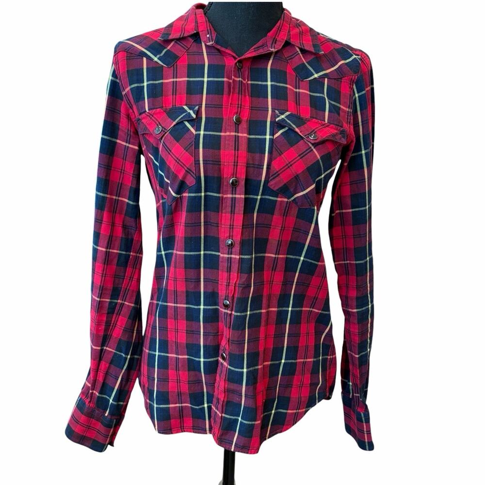 Ralph Lauren Rugby Plaid Flannel Button Down Shirt Womens Size 6 Red Blue Yellow